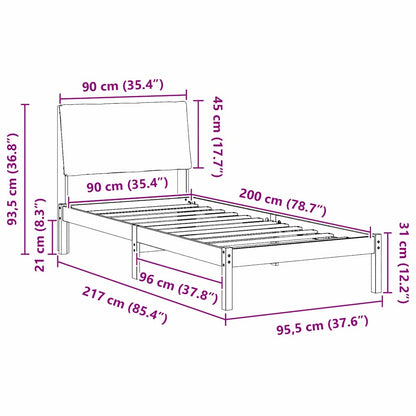 Bedframe Wit en lichtgrijs 90 x 200 cm Massief grenenhout