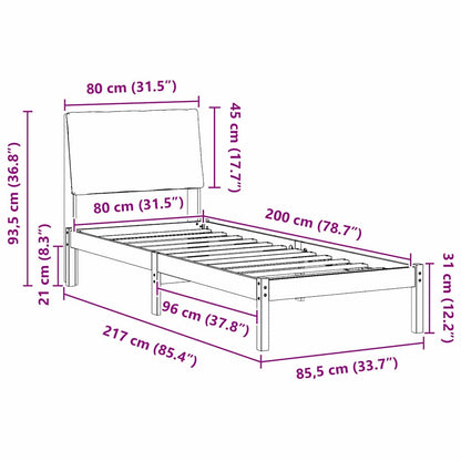 Bedframe Wit en lichtgrijs 80 x 200 cm Massief grenenhout