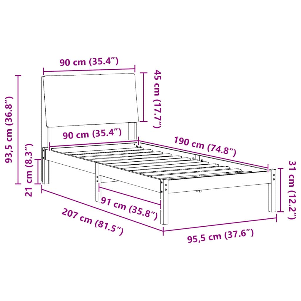 Bedframe Wit en lichtgrijs 90 x 190 cm Massief grenenhout