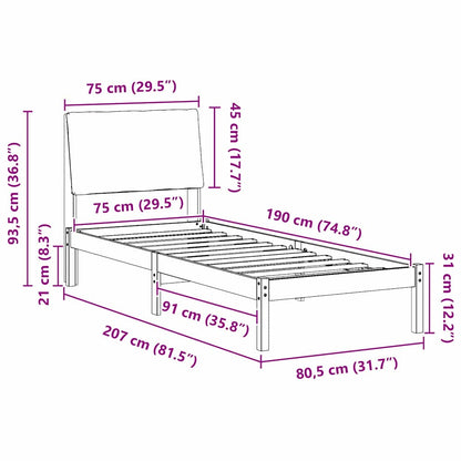 Bedframe Bruin en lichtgrijs 75 x 190 cm Massief grenenhout