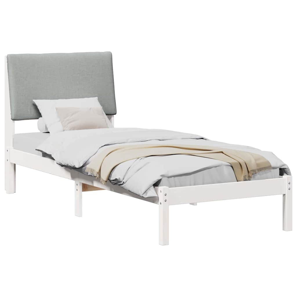 Bedframe Wit en lichtgrijs 75 x 190 cm Massief grenenhout