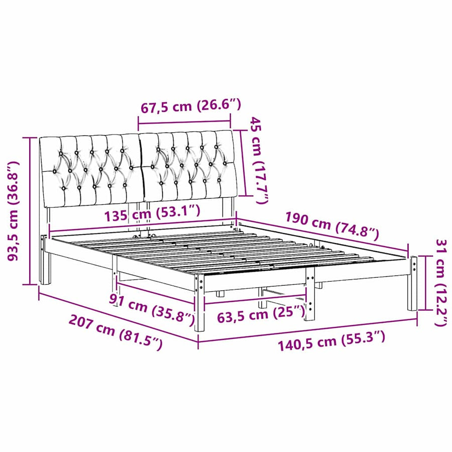 Bedframe met Gevoerd Hoofdgedeelte Wit 135 x 190 cm