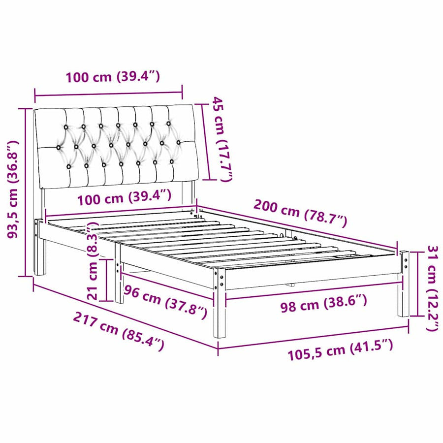 Bedframe met Gevoerd Hoofdgedeelte Bruin 100 x 200 cm