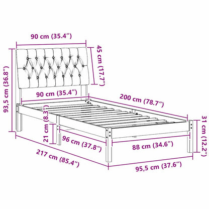 Bedframe met Gevoerd Hoofdgedeelte Bruin 90 x 200 cm