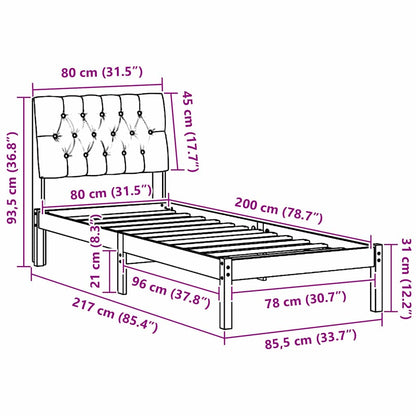 Bedframe met Gevoerd Hoofdgedeelte Bruin 80 x 200 cm