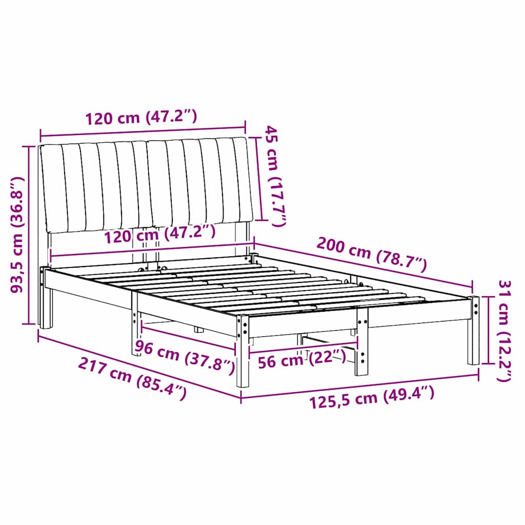 Bedframe met hoofdeinde Bruin 120 x 200 cm Stof