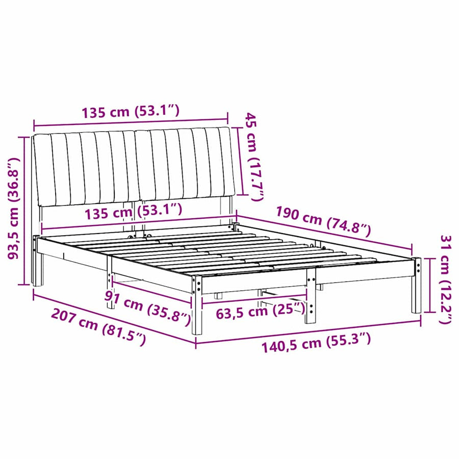 Bedframe met hoofdeinde Bruin 135 x 190 cm Stof