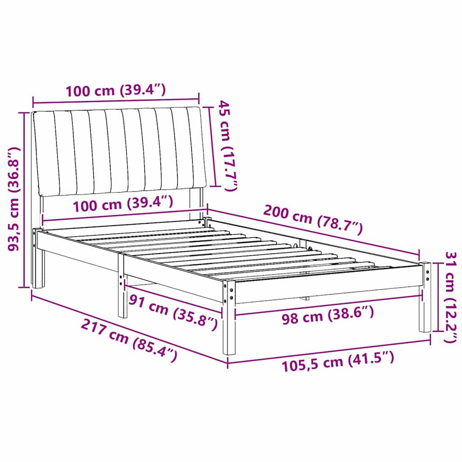 Bedframe met hoofdeinde Bruin 100 x 200 cm Stof