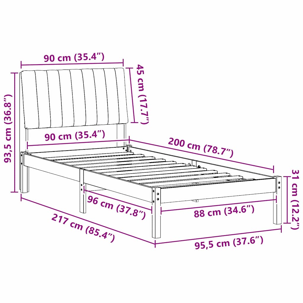 Bedframe met hoofdeinde Bruin 90 x 200 cm Stof