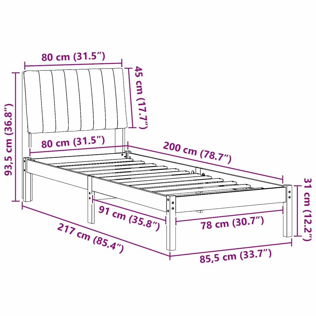 Bedframe met hoofdeinde Bruin 80 x 200 cm Stof