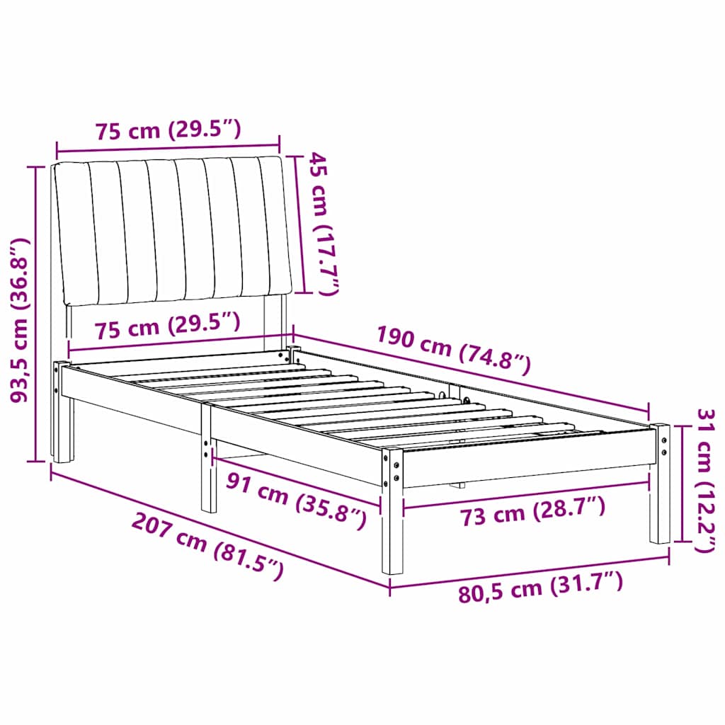 Bedframe met hoofdeinde Bruin 75 x 190 cm Stof