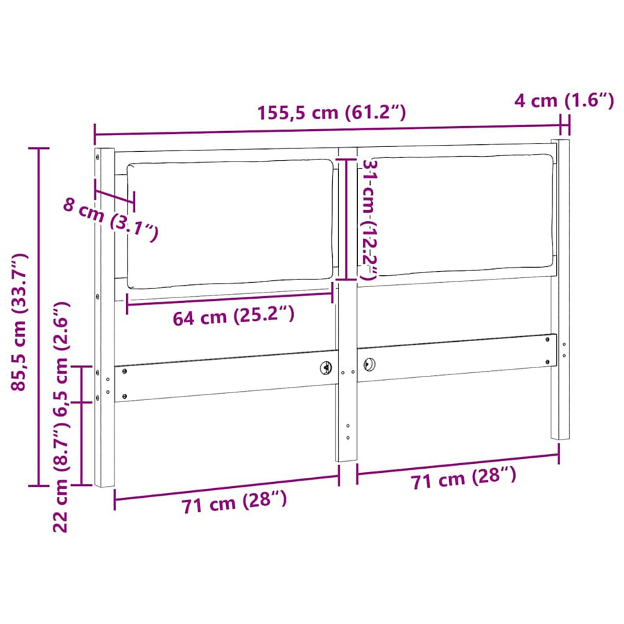 Hoofdbord Anders Wit 150 cm Massief grenenhout
