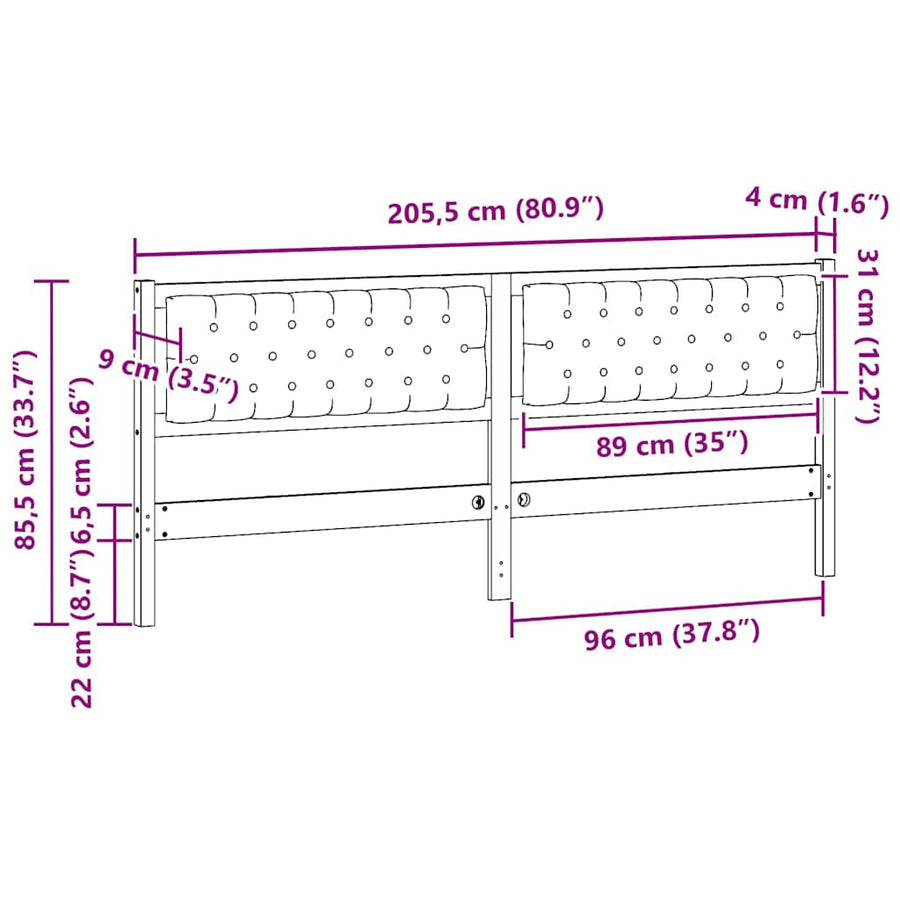 Hoofdbord Anders Wit en lichtgrijs 200 cm Massief grenenhout