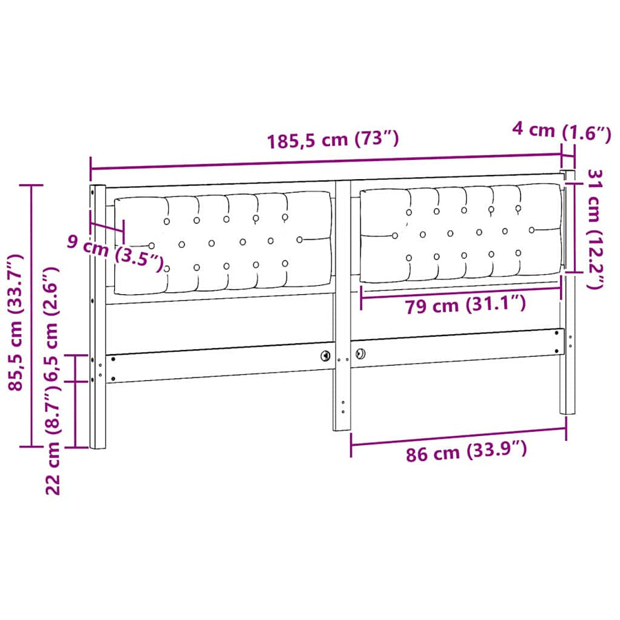 Hoofdbord Anders Bruin en zwart 180 cm Massief grenenhout