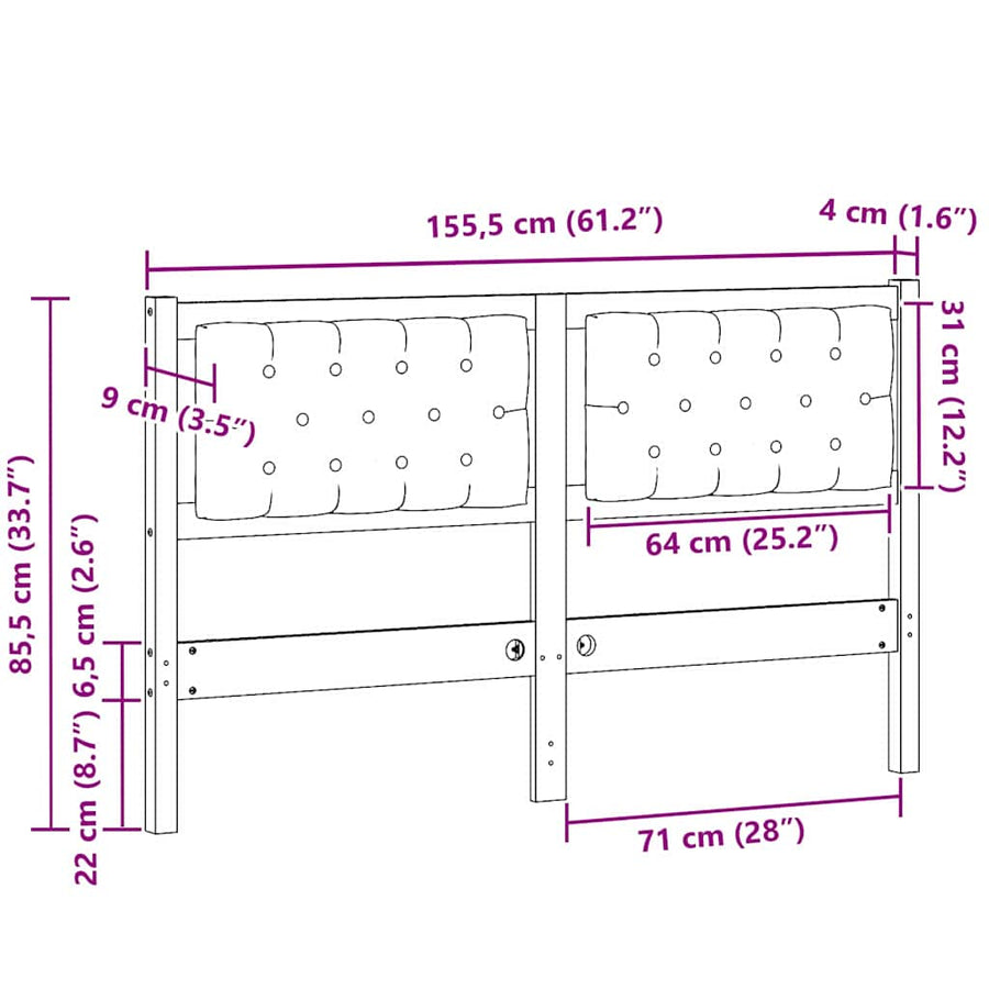 Hoofdbord Anders Bruin en taupe 150 cm Massief grenenhout