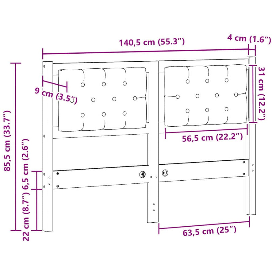 Hoofdbord Anders Bruin en lichtgrijs 135 cm Massief grenenhout