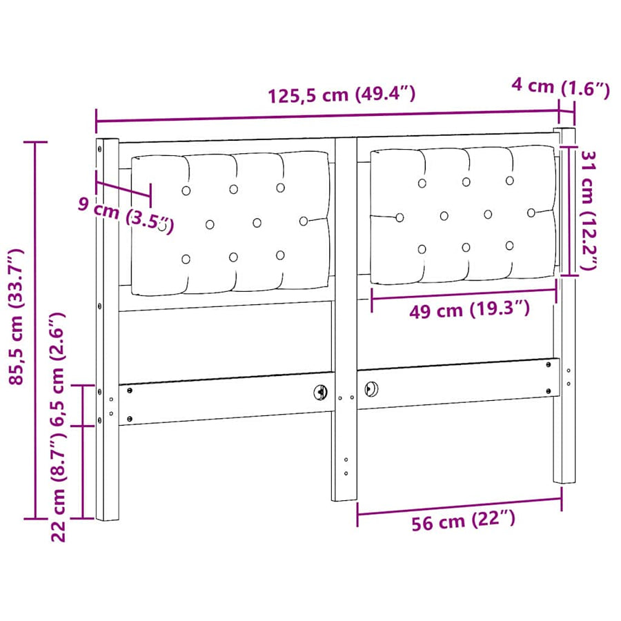 Hoofdbord Anders Bruin en lichtgrijs 120 cm Massief grenenhout