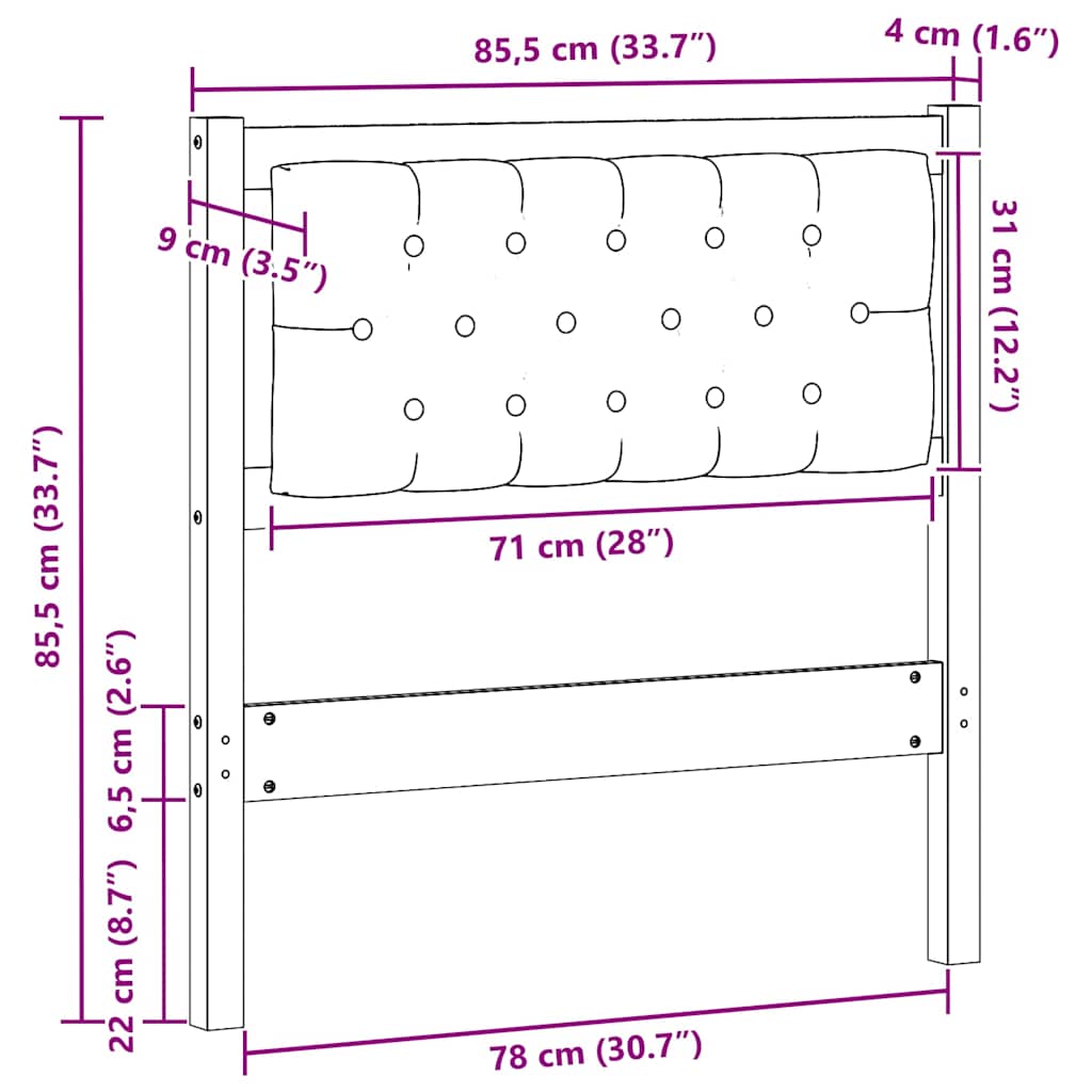 Hoofdbord Anders Bruin en zwart 80 cm Massief grenenhout