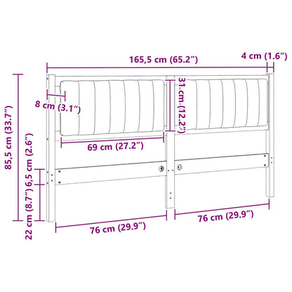 Gestoffeerd hoofdbord Bruin 160 cm Massief pijnhout en stof