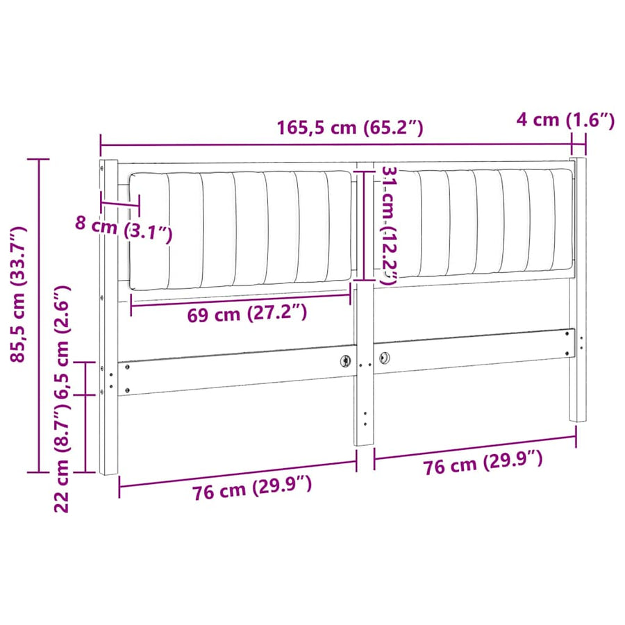Gestoffeerd hoofdbord Bruin 160 cm Massief pijnhout en stof