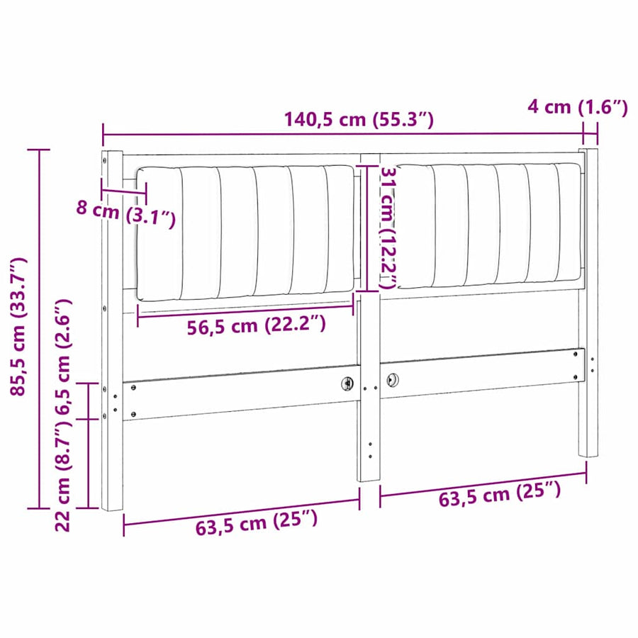 Gestoffeerd hoofdbord Bruin 135 cm Massief pijnhout en stof