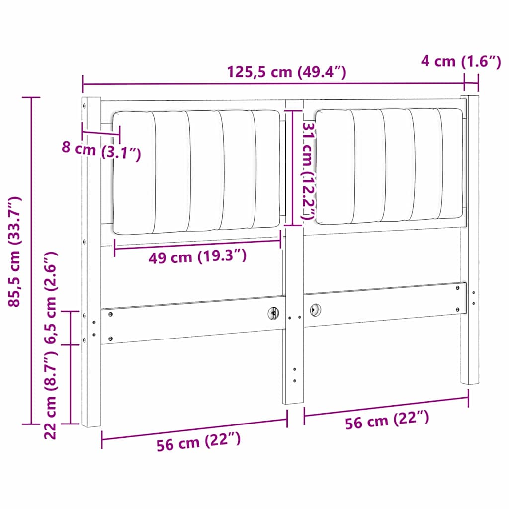 Gestoffeerd hoofdbord Bruin 120 cm Massief pijnhout en stof