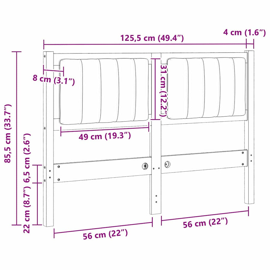 Gestoffeerd hoofdbord Bruin 120 cm Massief pijnhout en stof
