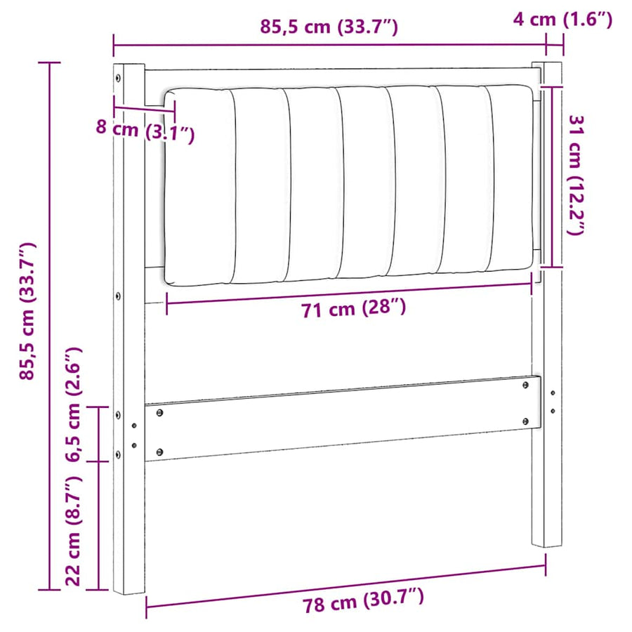 Gestoffeerd hoofdbord Bruin 80 cm Massief pijnhout en stof