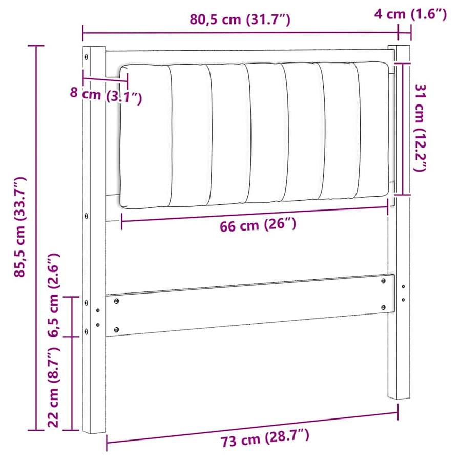Gestoffeerd hoofdbord Bruin 75 cm Massief pijnhout en stof