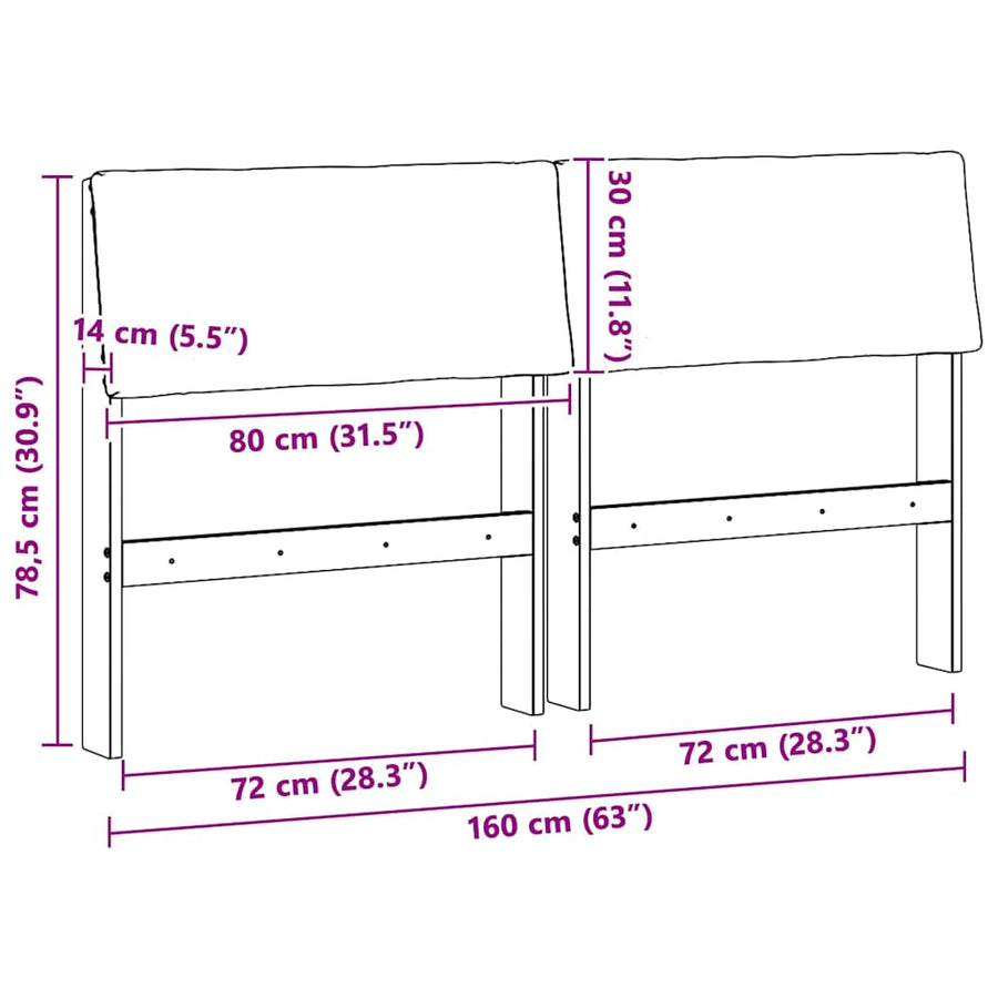 Gestoffeerd hoofdbord Zwart 160 cm Massief grenenhout