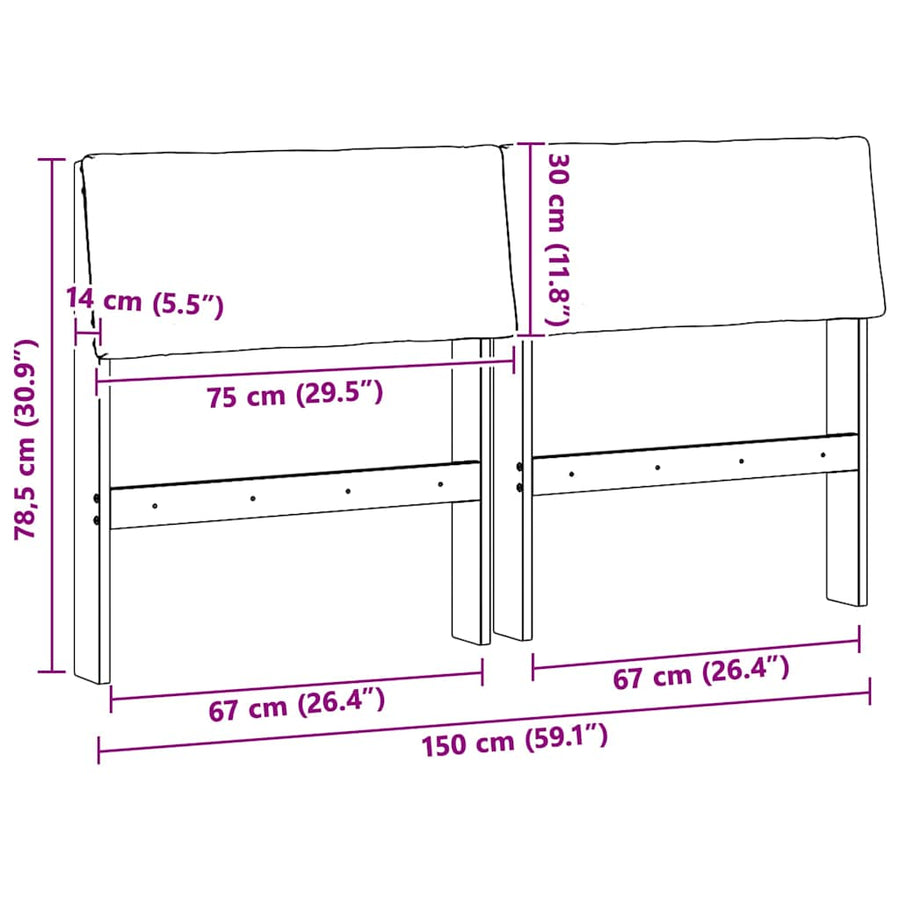 Gestoffeerd hoofdbord Zwart 150 cm Massief grenenhout