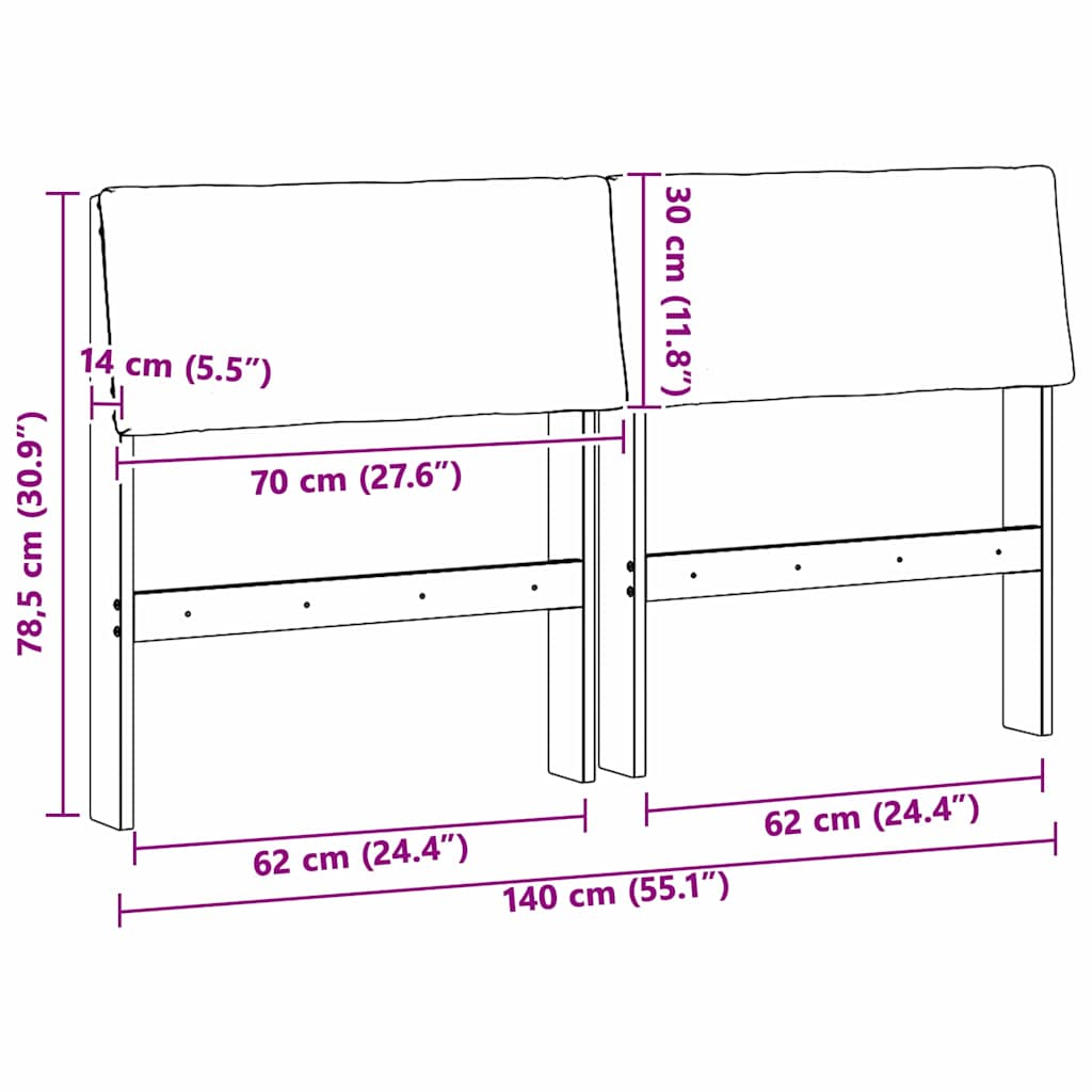 Gestoffeerd hoofdbord Lichtgrijs 140 cm Massief grenenhout