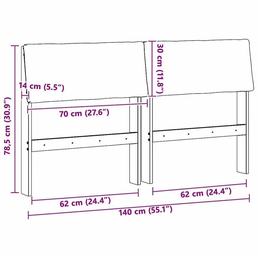 Gestoffeerd hoofdbord Taupe 140 cm Massief grenenhout