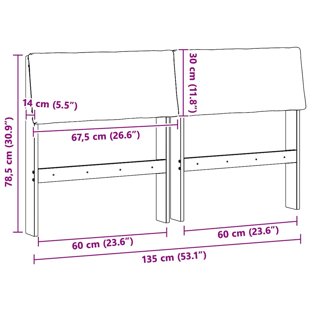 Gestoffeerd hoofdbord Donkergrijs 135 cm Massief grenenhout