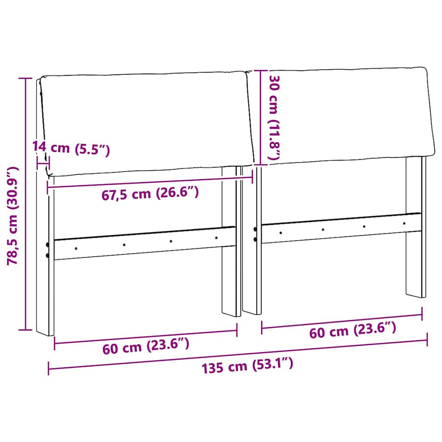Gestoffeerd hoofdbord Zwart 135 cm Massief grenenhout