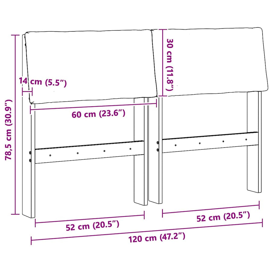 Gestoffeerd hoofdbord Lichtgrijs 120 cm Massief grenenhout