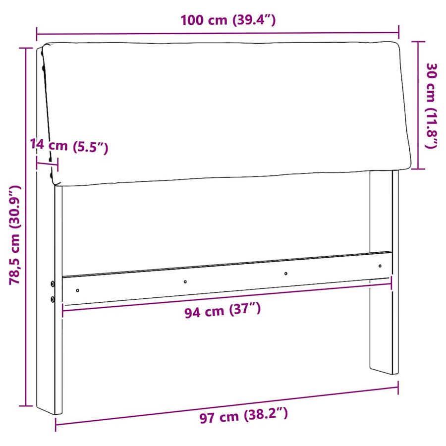 Gestoffeerd hoofdbord Zwart 100 cm Massief grenenhout