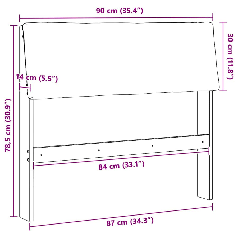 Gestoffeerd hoofdbord Taupe 90 cm Massief grenenhout