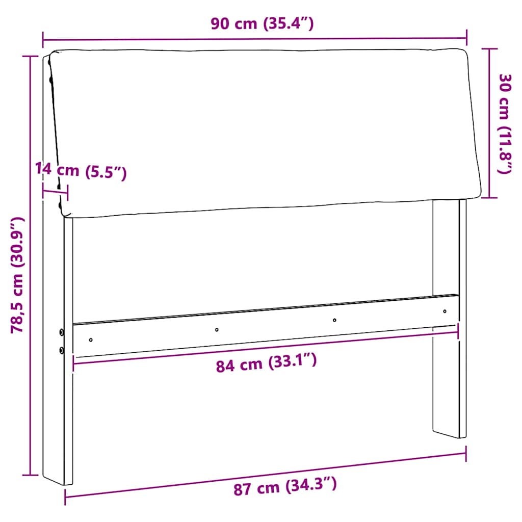 Gestoffeerd hoofdbord Lichtgrijs 90 cm Massief grenenhout