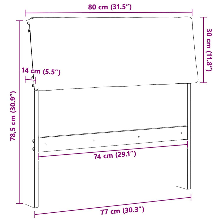 Gestoffeerd hoofdbord Taupe 80 cm Massief grenenhout
