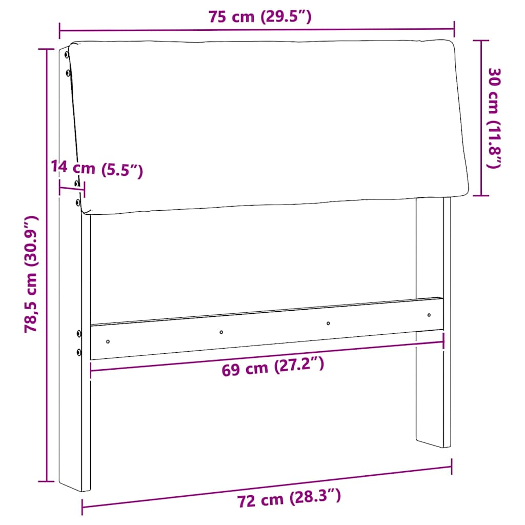 Gestoffeerd hoofdbord Zwart 75 cm Massief grenenhout