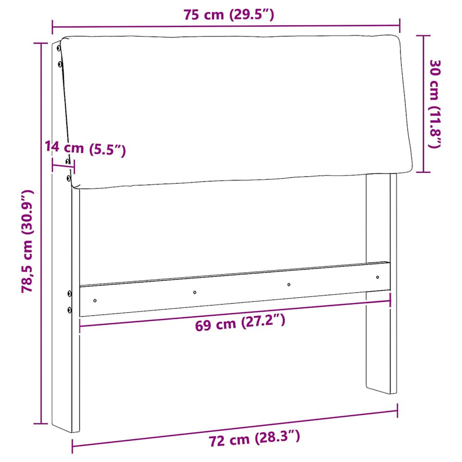 Gestoffeerd hoofdbord Zwart 75 cm Massief grenenhout