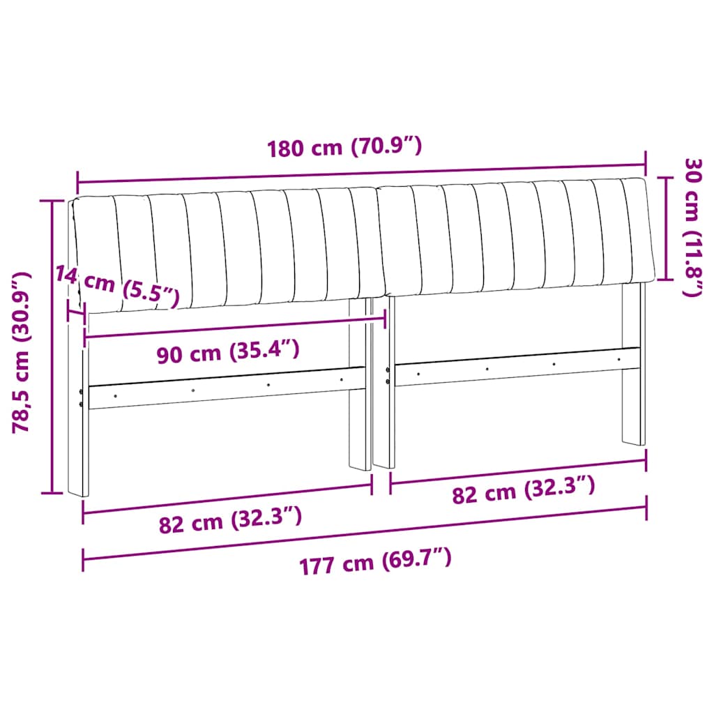 Gestoffeerd hoofdbord Lichtgrijs 180 cm Massief grenenhout