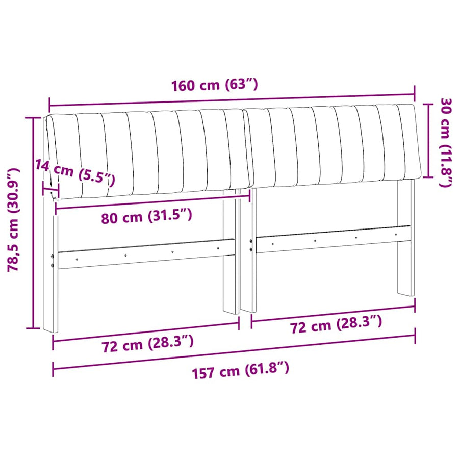 Gestoffeerd hoofdbord Donkergrijs 160 cm Massief grenenhout