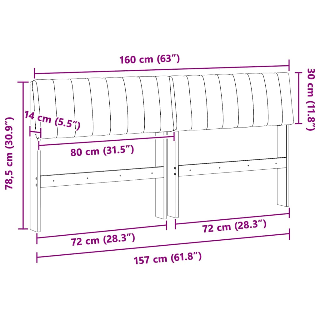 Gestoffeerd hoofdbord Lichtgrijs 160 cm Massief grenenhout