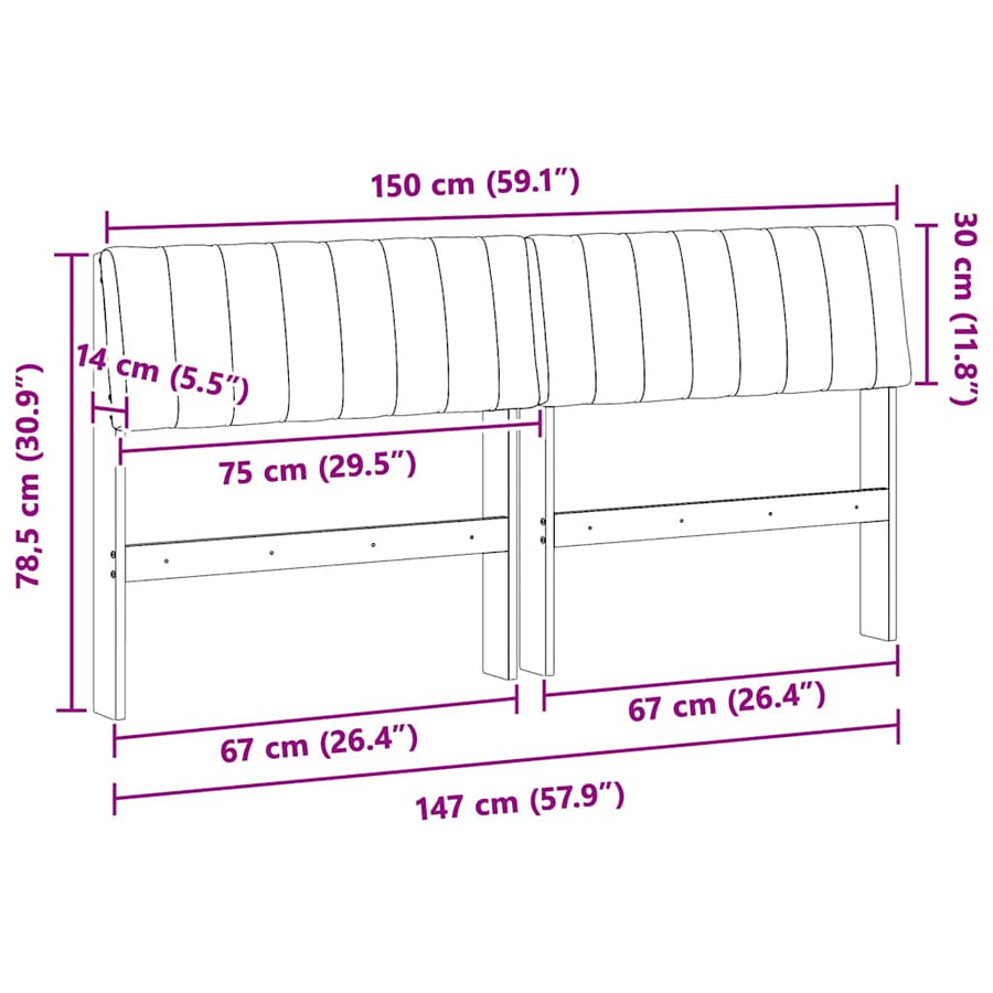 Gestoffeerd hoofdbord Taupe 150 cm Massief grenenhout