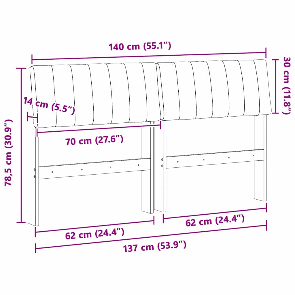 Gestoffeerd hoofdbord Zwart 140 cm Massief grenenhout