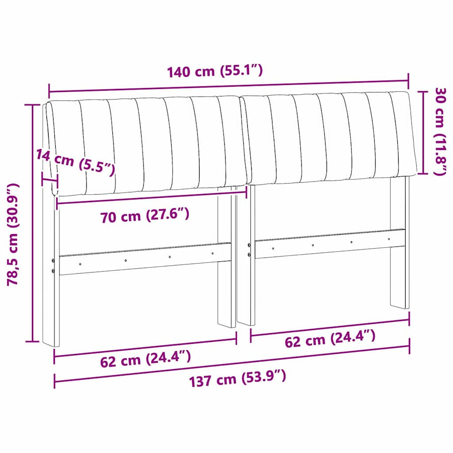 Gestoffeerd hoofdbord Taupe 140 cm Massief grenenhout