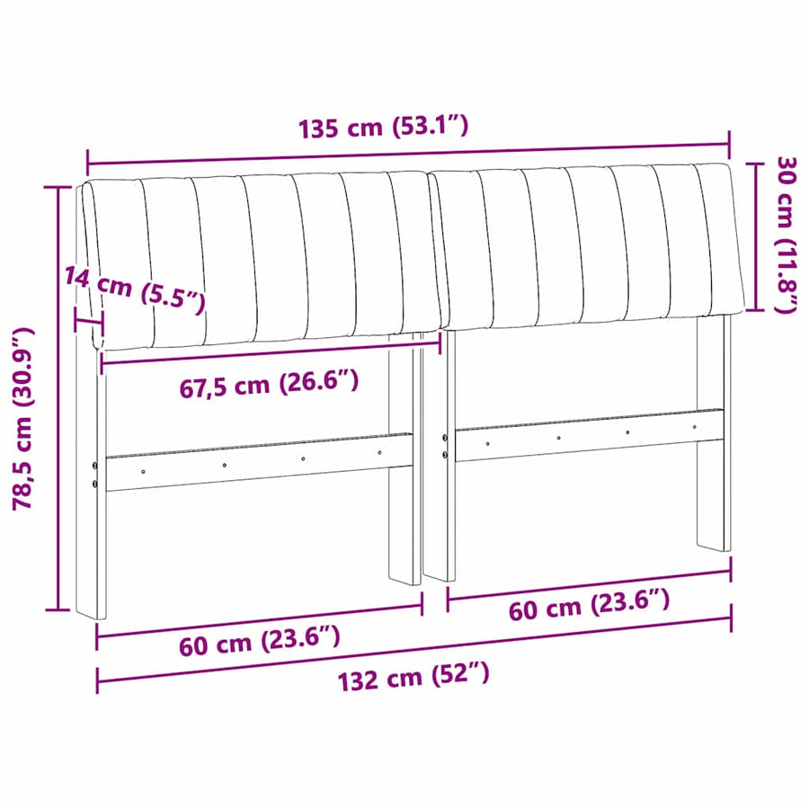 Gestoffeerd hoofdbord Zwart 135 cm Massief grenenhout