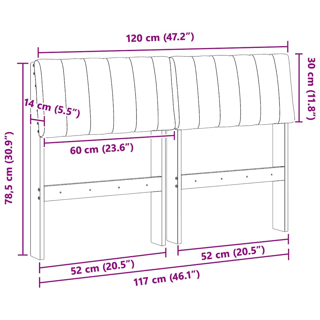 Gestoffeerd hoofdbord Taupe 120 cm Massief grenenhout